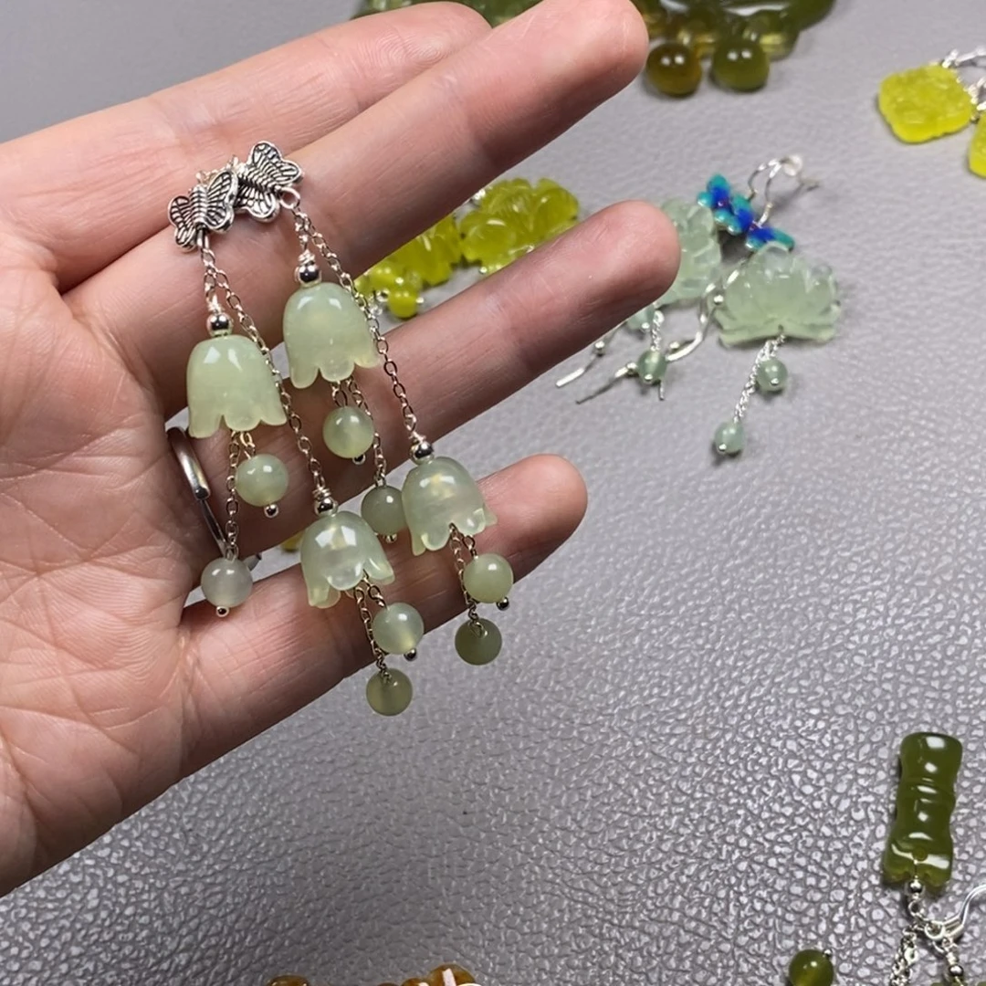 蛇纹石玉银S925镶嵌挂件耳饰耳环项链