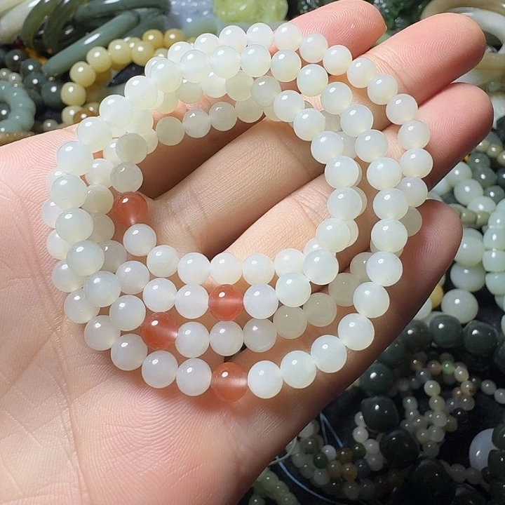 和田玉未镶嵌手链108点6