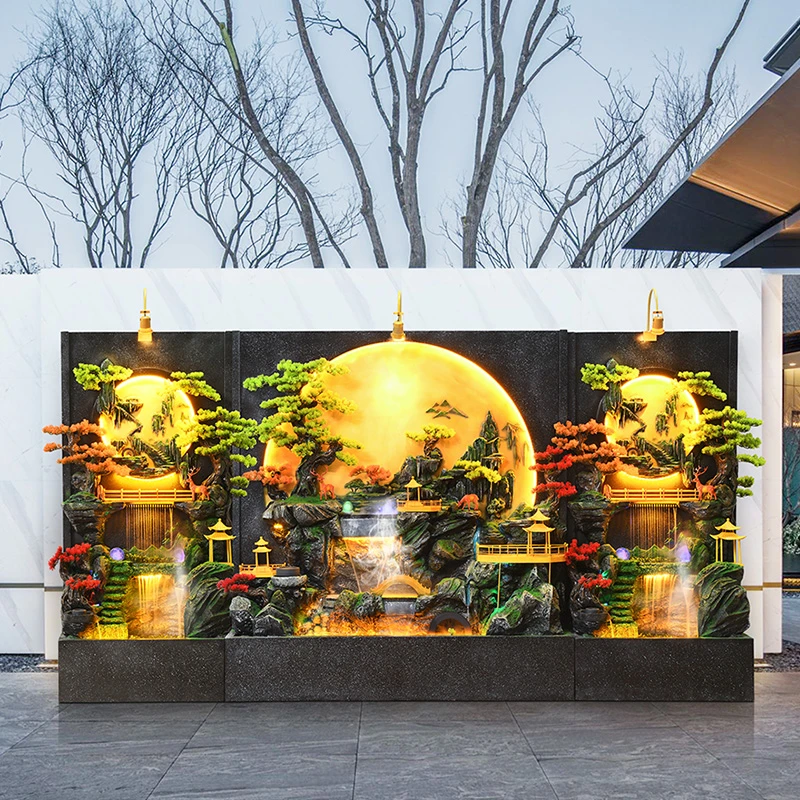 水幕墙大型流水摆件背景墙公司餐厅会所客厅办公室屏风假山喷泉