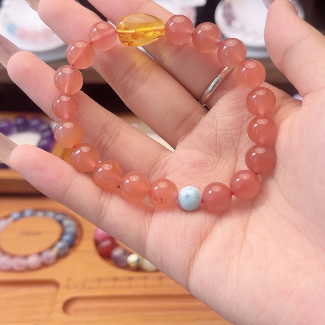 水晶手链未镶嵌草莓晶琥珀黄蜜蜡天河石