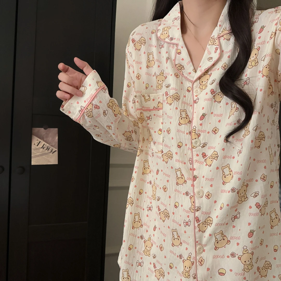 轻松熊睡衣女春秋夏季长袖长裤云朵棉2025新款甜美少女学生家居服