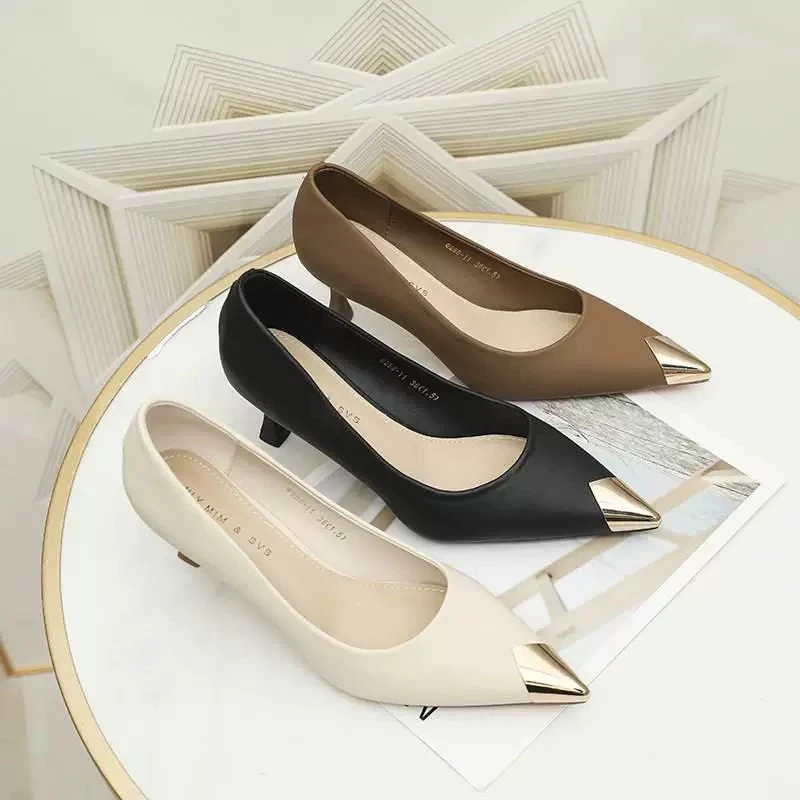 6288-11春秋新款时尚金属包头尖头细跟单鞋F