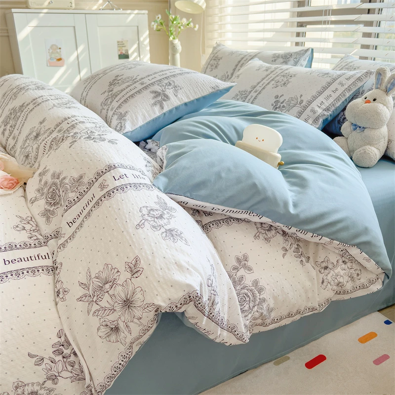 四件套2025新款A类双层纱床上用品小碎花被套床单三件套学生宿舍