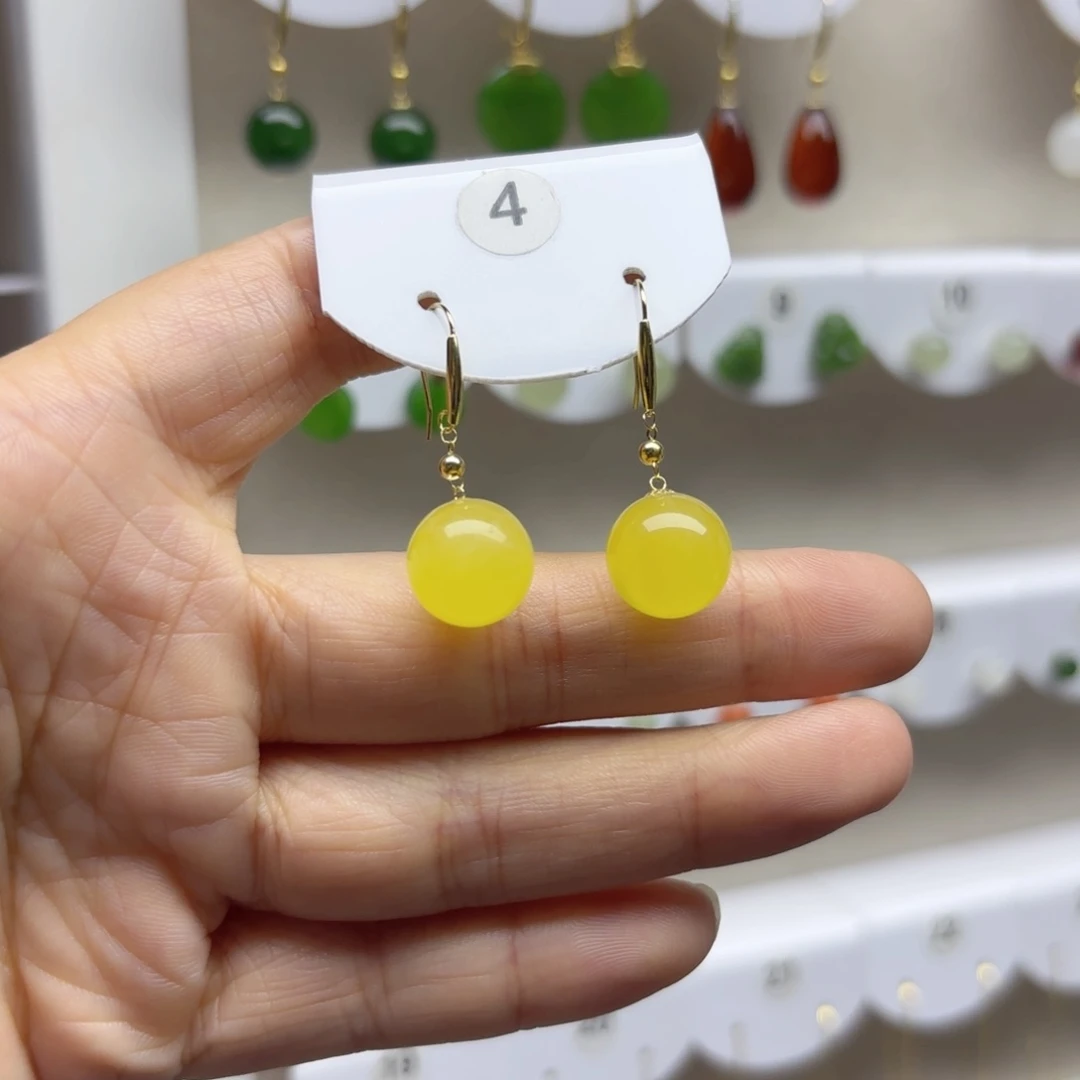 蜜蜡18K金镶嵌耳饰