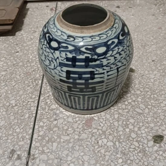 瓷片双双双喜临门罐罐摆件青花陶瓷摆件青花陶瓷摆件