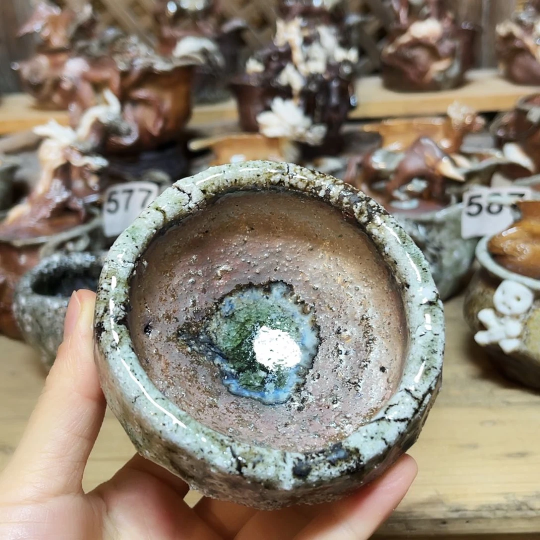 杯柴烧粗陶手捏渗水微瑕