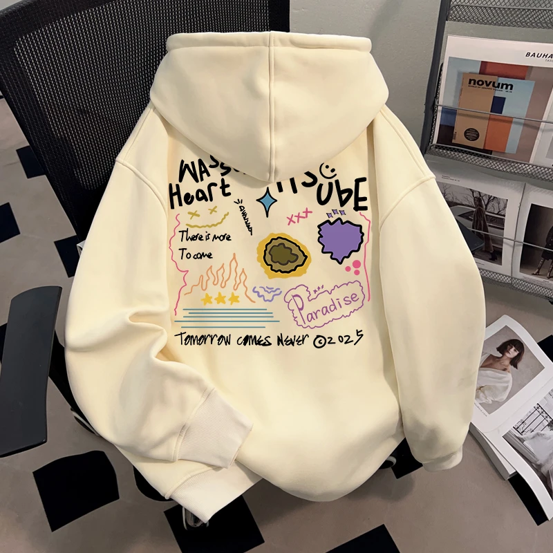 WASSUP HSUBE英文涂鸦趣味连帽开衫卫衣趣味重磅潮牌情侣秋冬男女