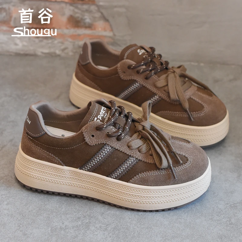 shougu /首谷2025秋季新款时尚厚底透气休闲板鞋女百搭运动德训鞋
