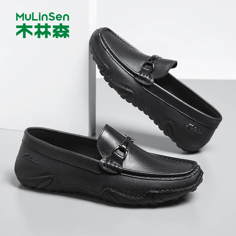 木林森豆豆鞋男鞋皮鞋男新款冬季男轻便软底爆款休闲轻奢乐福鞋