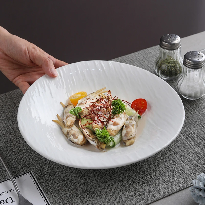 ULai优莱石纹9寸小脚汤盘家用酒店陶瓷高级深盘菜盘西餐盘石纹