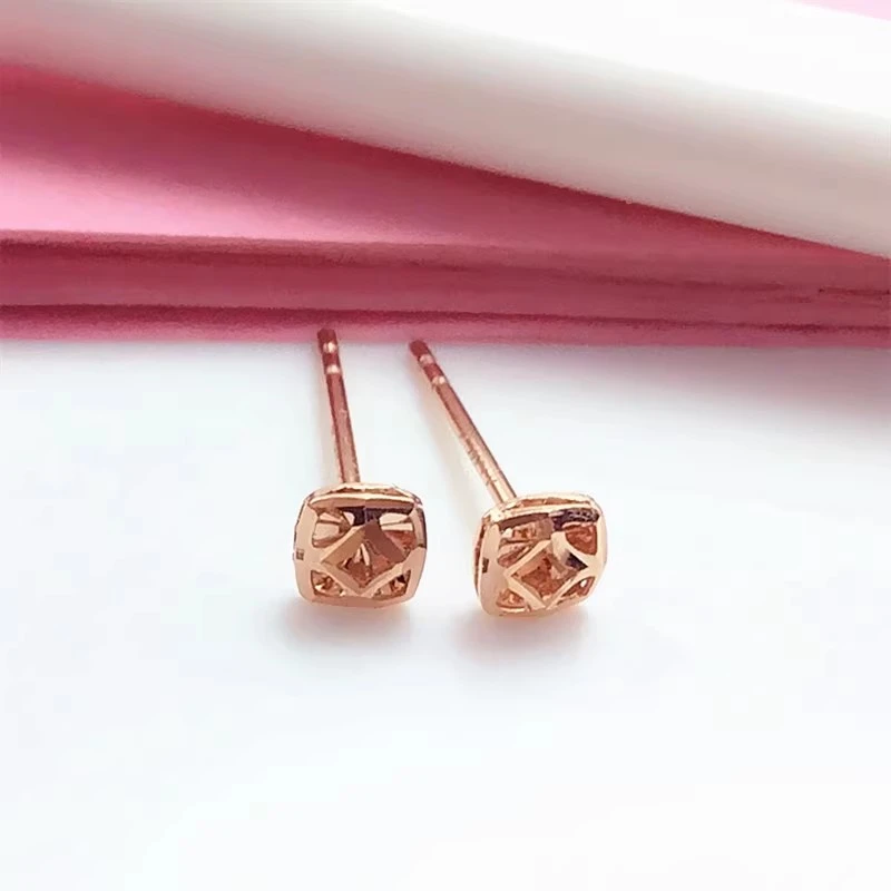 小方耳钉时尚秀气精致14K玫瑰金方型耳饰送礼正品