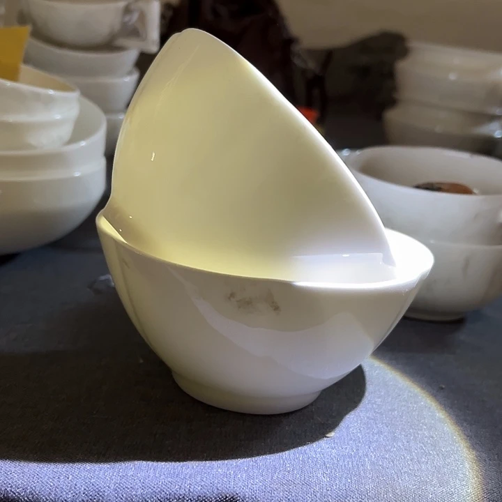 国营尾货骨瓷花口碗一对口径12