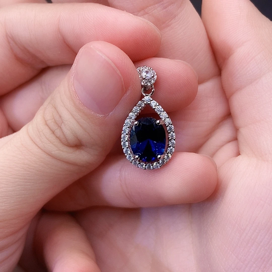 蓝宝石吊坠(赠链)银S925镶嵌