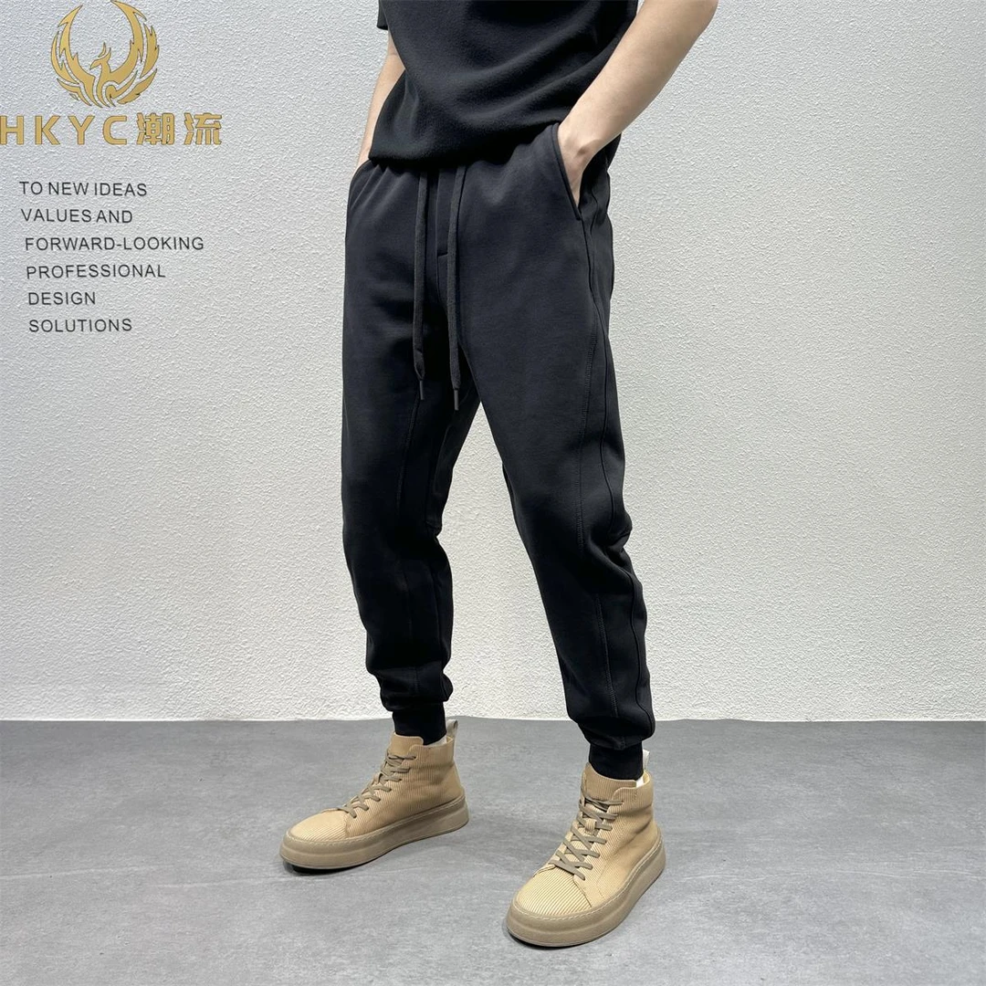 HKYC质感水洗立体剪裁束脚修身运动厚棉裤男士秋季新品潮休闲长裤
