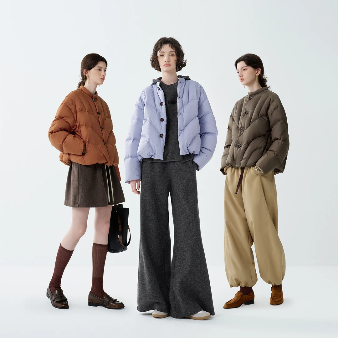 EIN/言焕彩茧型轻暖90鸭绒弯刀袖文艺短羽绒服女2025早秋新款