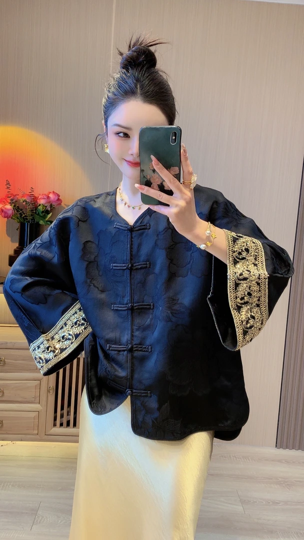 【金边百合】新中式国风提花衬衫开衫上衣外套女