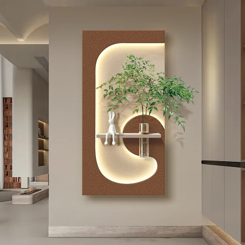 奶油风立体玄关装饰画水培绿植客厅挂画砂岩肌理创意高级感壁画