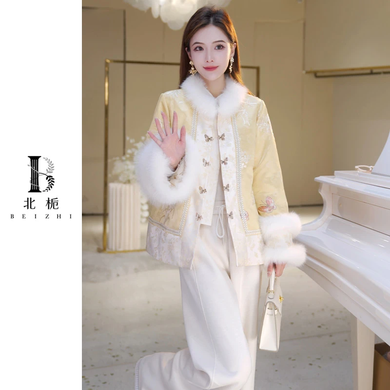 【北栀】【黄金战衣】国风绣花狐狸毛羽绒服813656