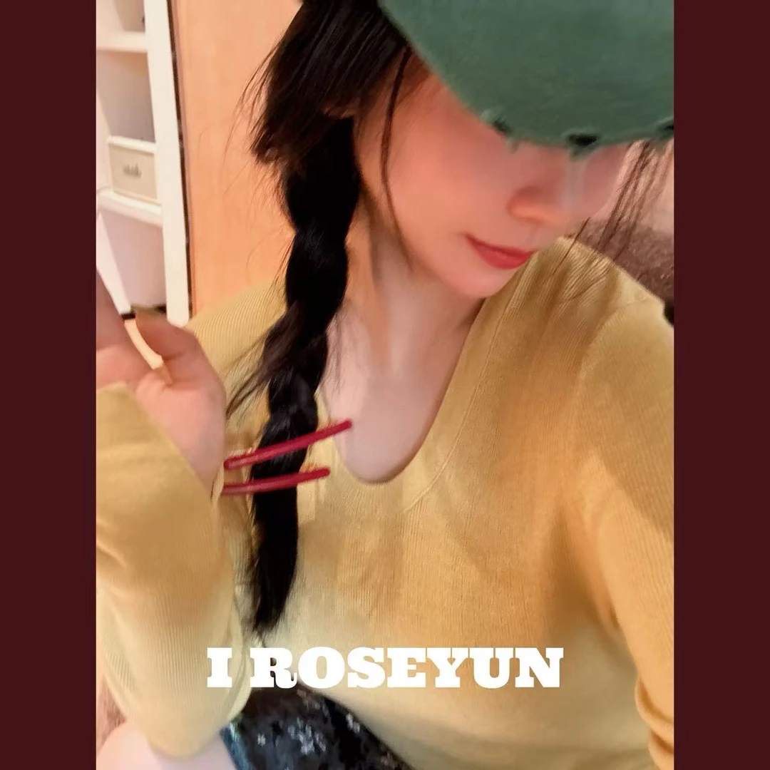 【Rose Yun】鹅蛋领竖纹坑条绵羊毛针织打底上衣  JY095087