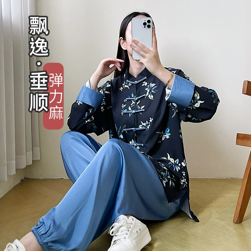 垂顺舒适女太极服用于晨练八段锦练功禅修的唐装中国风服饰春夏