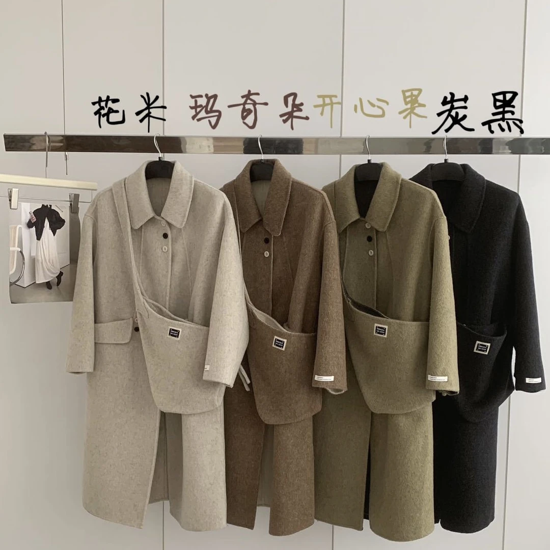 2025新款女装修身气质外套秋冬双面呢百搭时尚韩版带包羊毛大衣潮