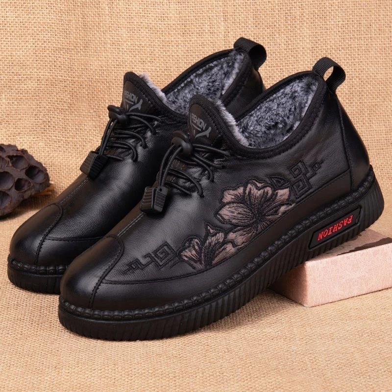 冬季加绒加厚棉鞋保暖妈妈鞋防水防滑一脚蹬女中老年棉鞋老人鞋