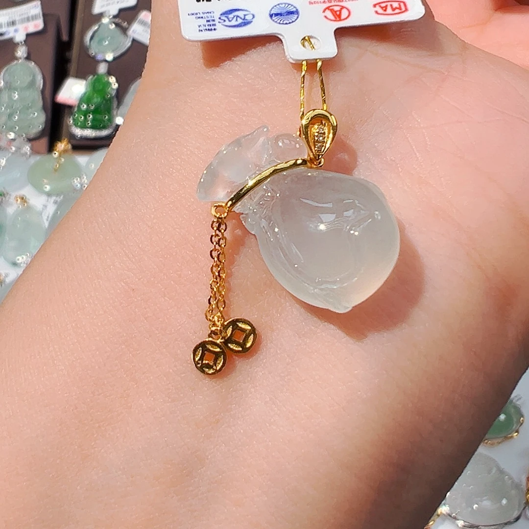 吊坠(不含链)18K金镶嵌翡翠福袋