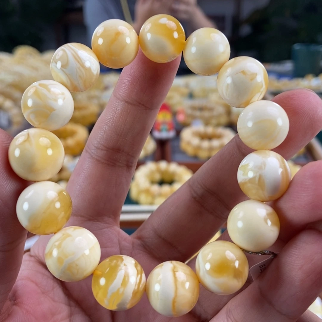 琥珀未镶嵌珠宝奇石14+瓷白溶洞妖花串25.32