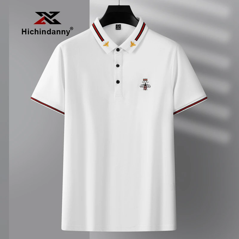 速干白色POLO衫男短袖夏季薄款休闲翻领T恤小蜜蜂刺绣上衣体恤衫