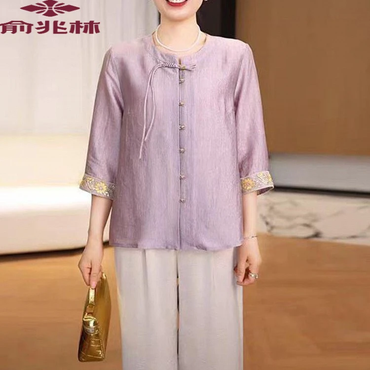 俞兆林中年妈妈夏装衬衣女新款洋气中老年女装国风阔妈妈装夏季