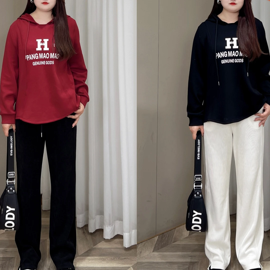 PMM81525【现货裤子】秋季大码高腰显瘦直筒宽松阔腿大码女装休闲裤