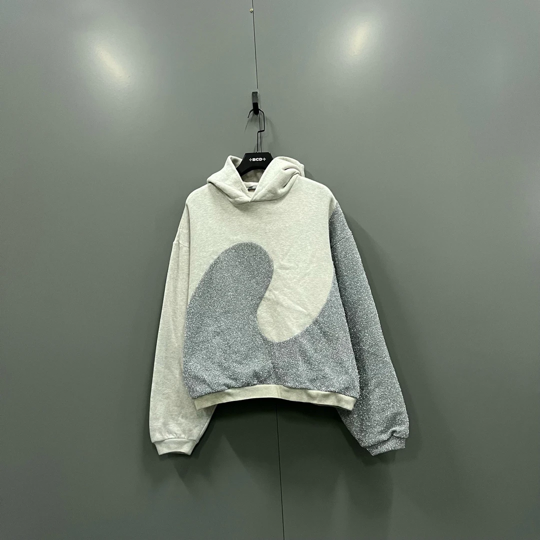 99新 DIOR/迪奥 yy 灰色银丝几何图案帽衫 XL码/017796