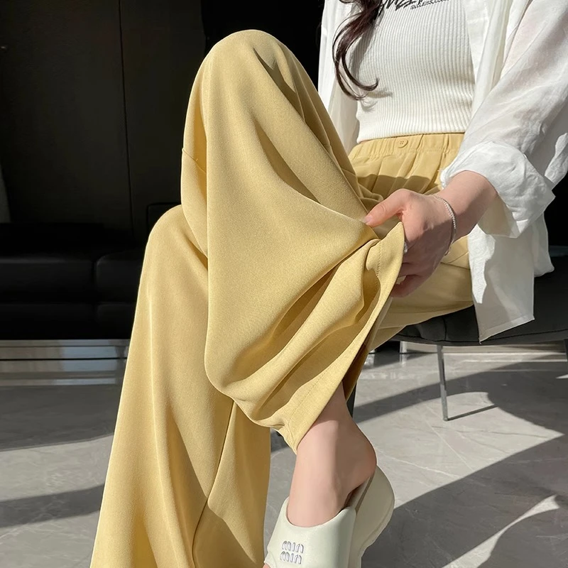窄版阔腿裤女高腰垂感2025新款夏季薄款宽松显瘦黄色直筒拖地长裤