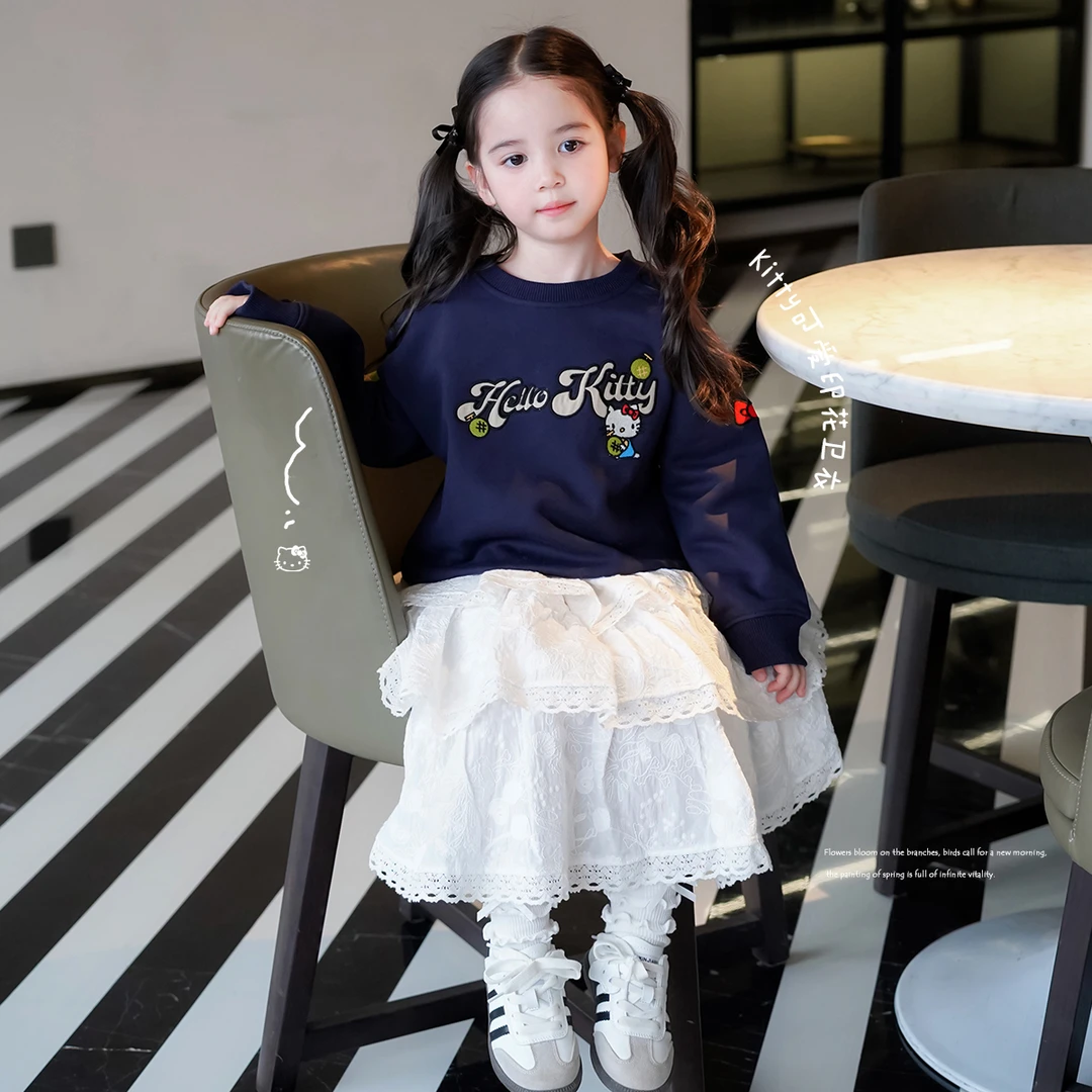 AnnieGirl春季新款2025女童卫衣刺绣卡通可爱百搭时髦长袖上衣