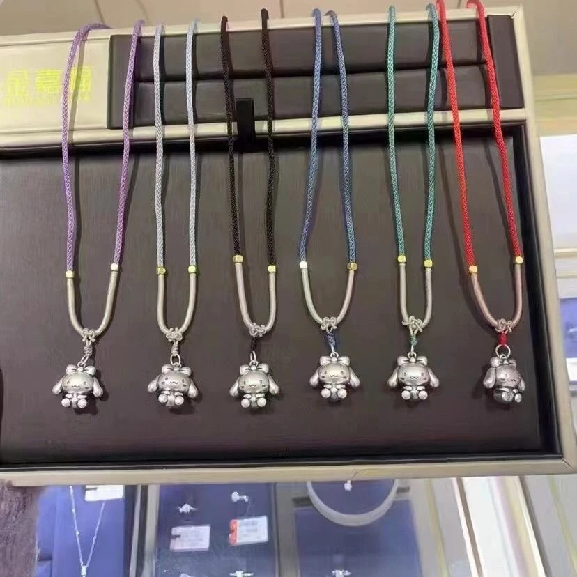 吊坠足银 纯银999玉桂狗足银项链吊坠儿童长款套链小众送女友礼物