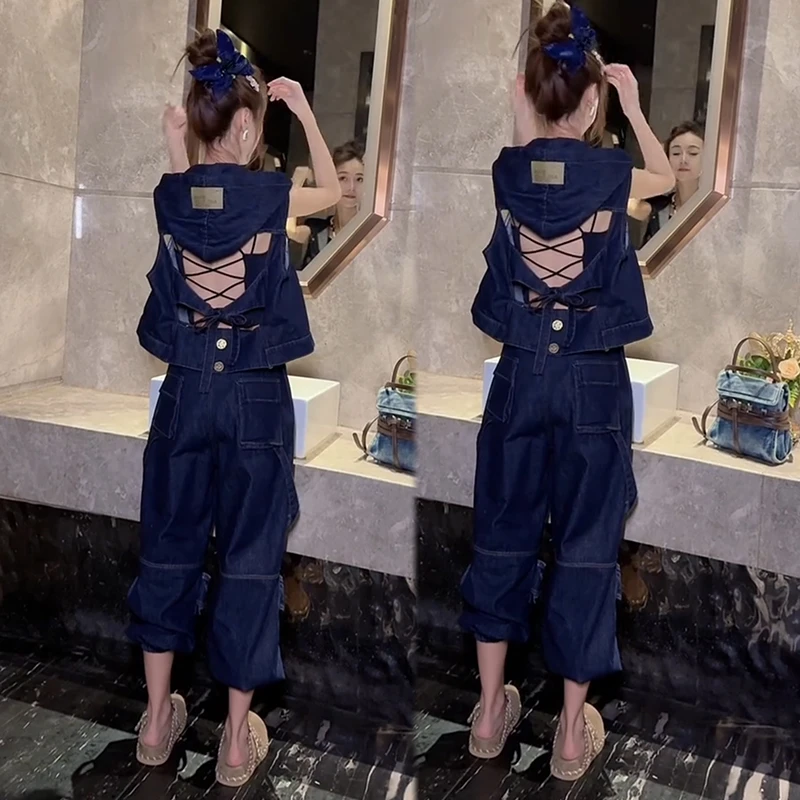 2025秋季新款时尚显瘦气质网红高档洋气女宽松大码牛仔马甲两件套