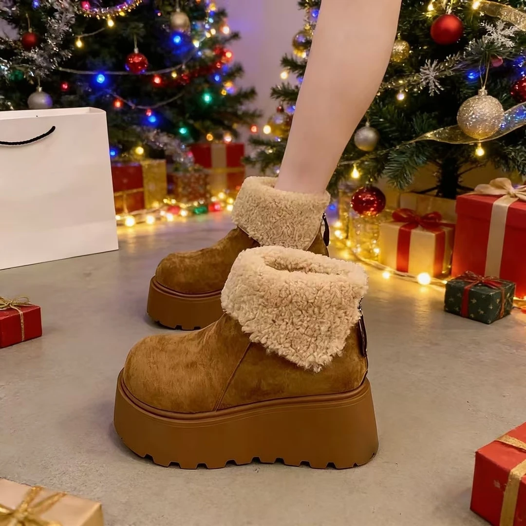 冬季厚底保暖少女风时尚雪地靴短靴时尚女靴2025秋冬百搭