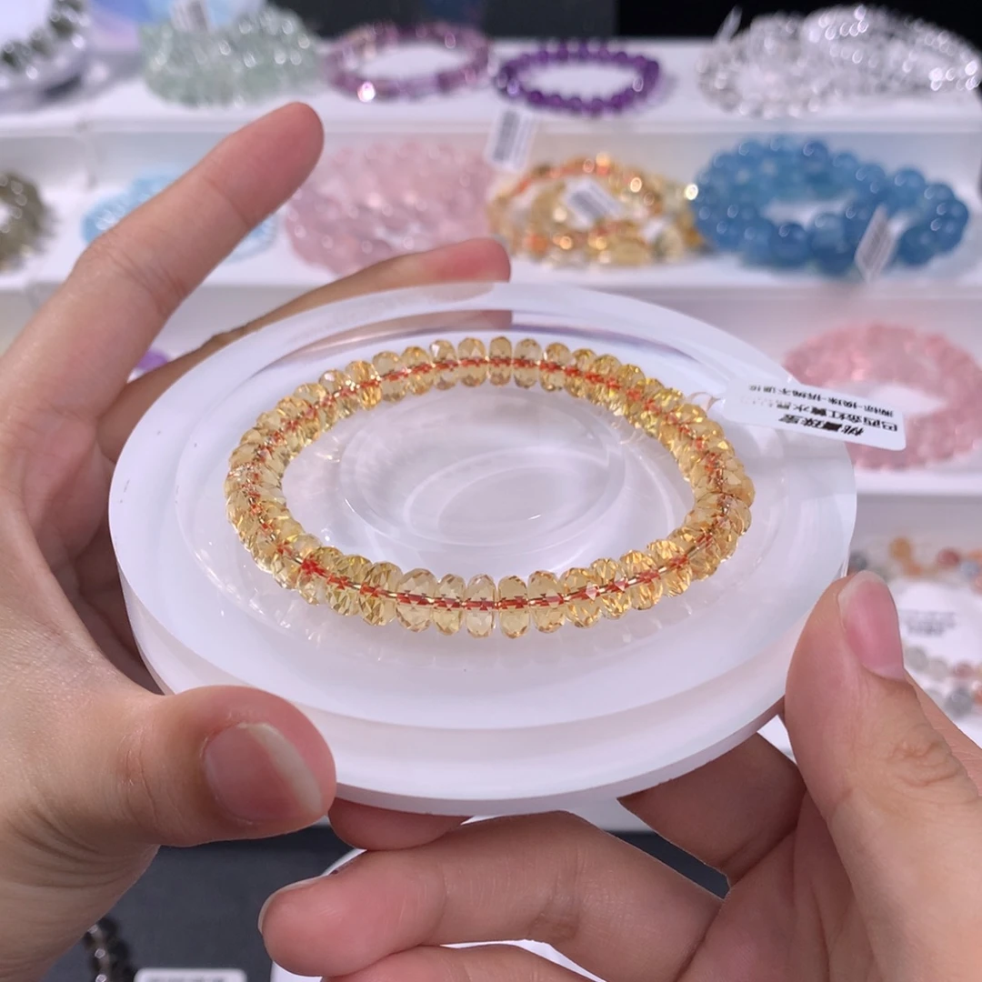 黄晶手链未镶嵌高品金红黄水算盘8mm