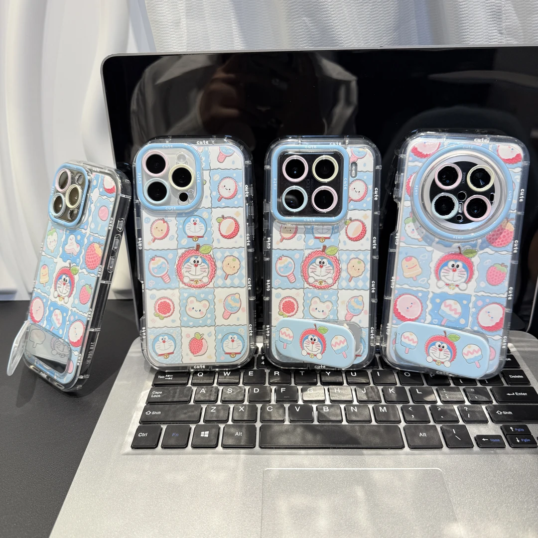 荔枝叮当猫支架适用苹果/华为/荣耀/OPPO/VIVO/小米手机壳防摔