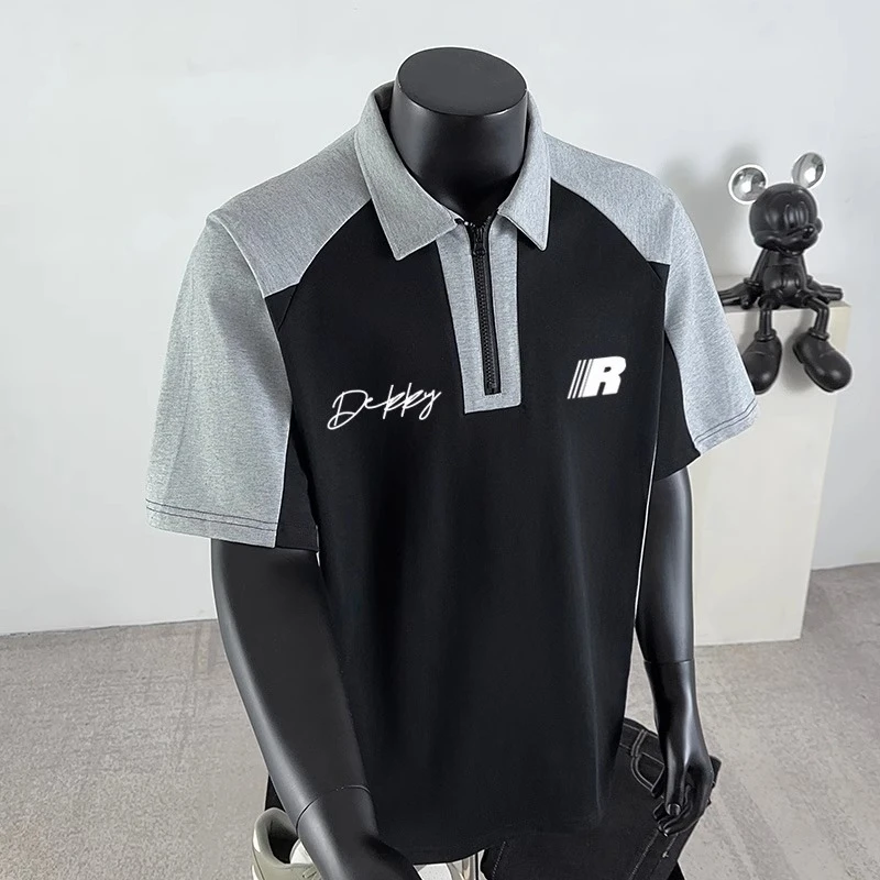 300斤加大码美式潮牌高街痞帅撞色纯棉短袖t恤男女夏季宽松polo衫