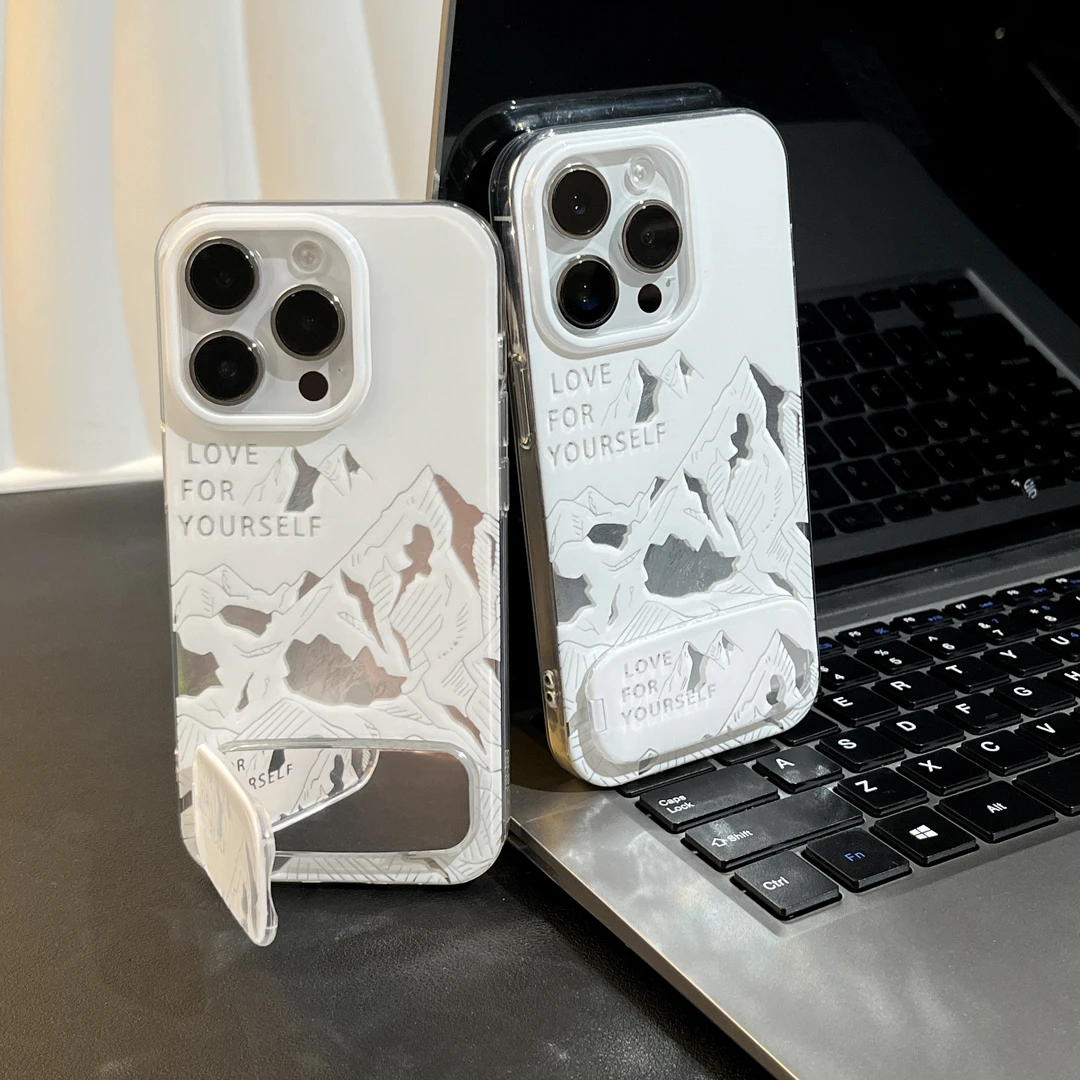 线条雪山支架适用iPhone13苹果16手机壳华为P70vivo小米15oppo套