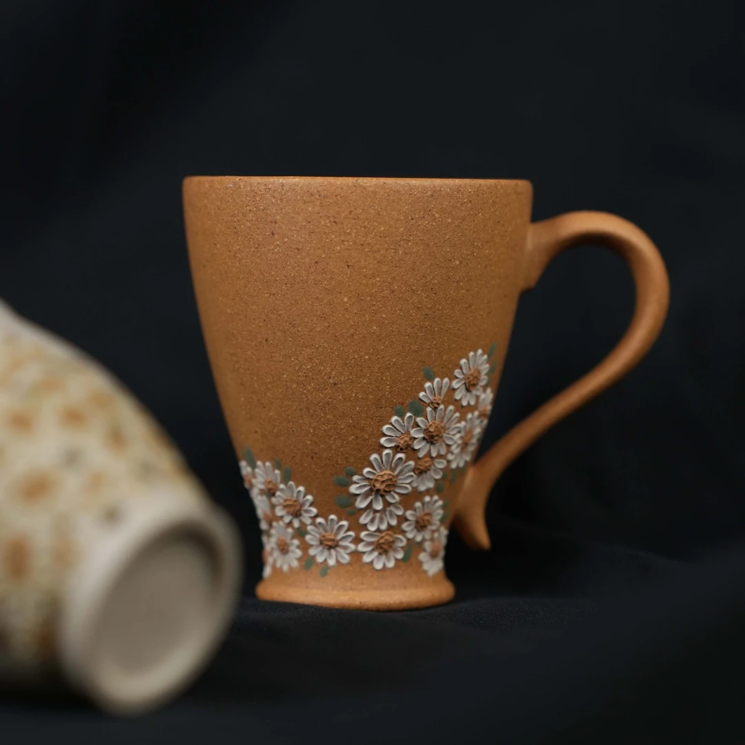 木隐砂堂 主人杯 缎泥 100cc 雏菊 泥绘 张志清高徒 陈磊制