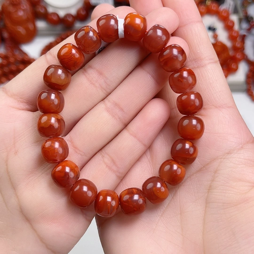 南红玛瑙未镶嵌手链瓦西牛血红火焰老型单圈10mm