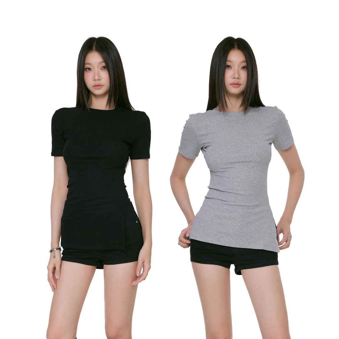 withmin凉皮 蜜桃白兰地 圆领收腰正肩T恤百搭休闲上衣女2523713