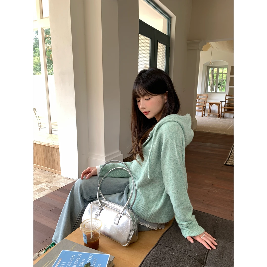 ANA 韩国设计品牌 秋冬新款百搭小众亮面银色单肩腋下包女