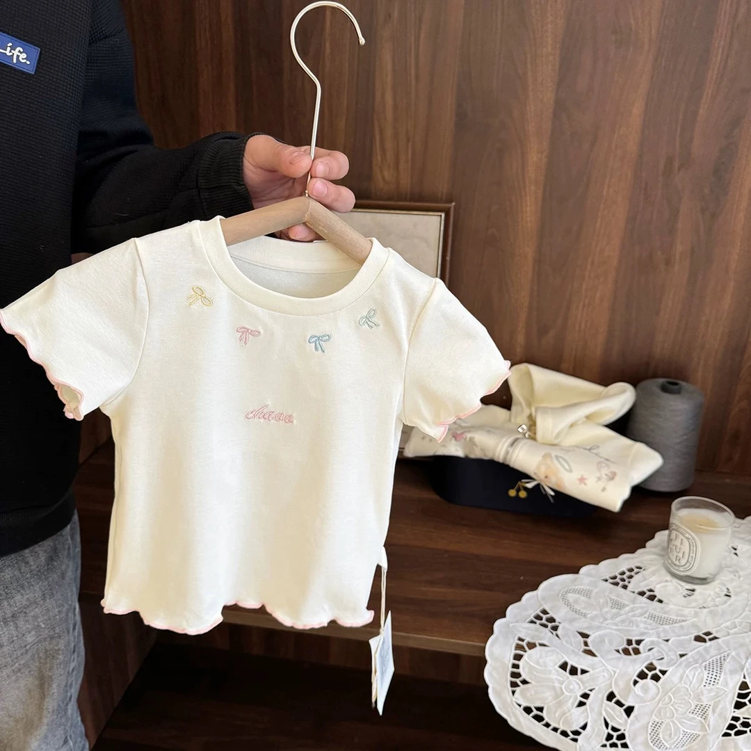 女宝宝高弹透气薄款上衣女婴儿夏装2025新款女童可爱刺绣短袖T恤