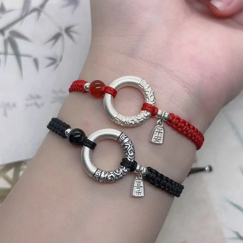 足银手链 999足银祥云平安扣相思豆手链新中式国潮闺蜜礼物