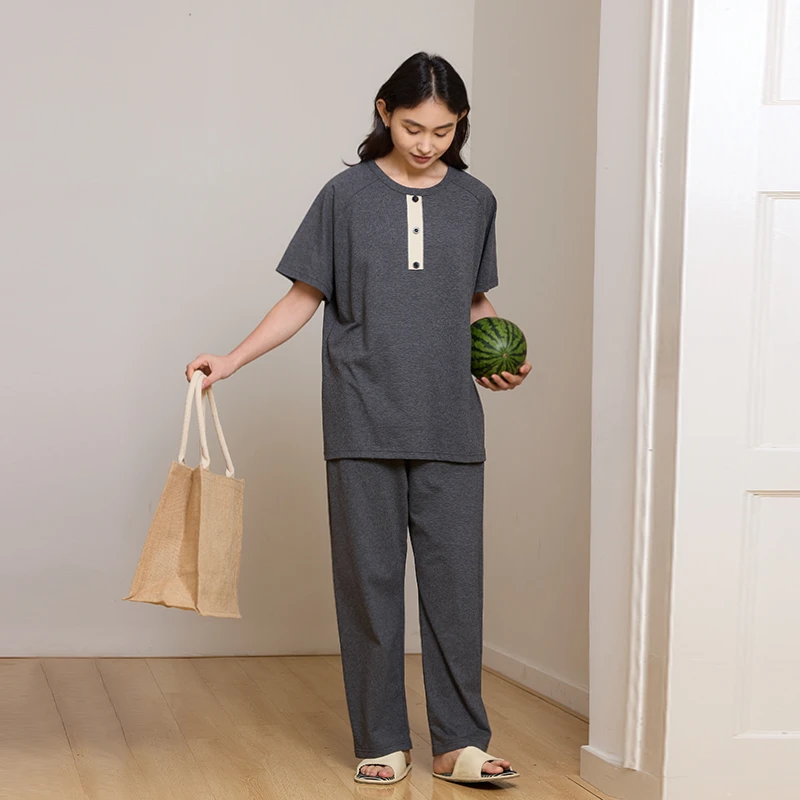 【美家臣】2025新款睡衣女夏季新疆棉圆领短袖长裤可外穿家居服套装