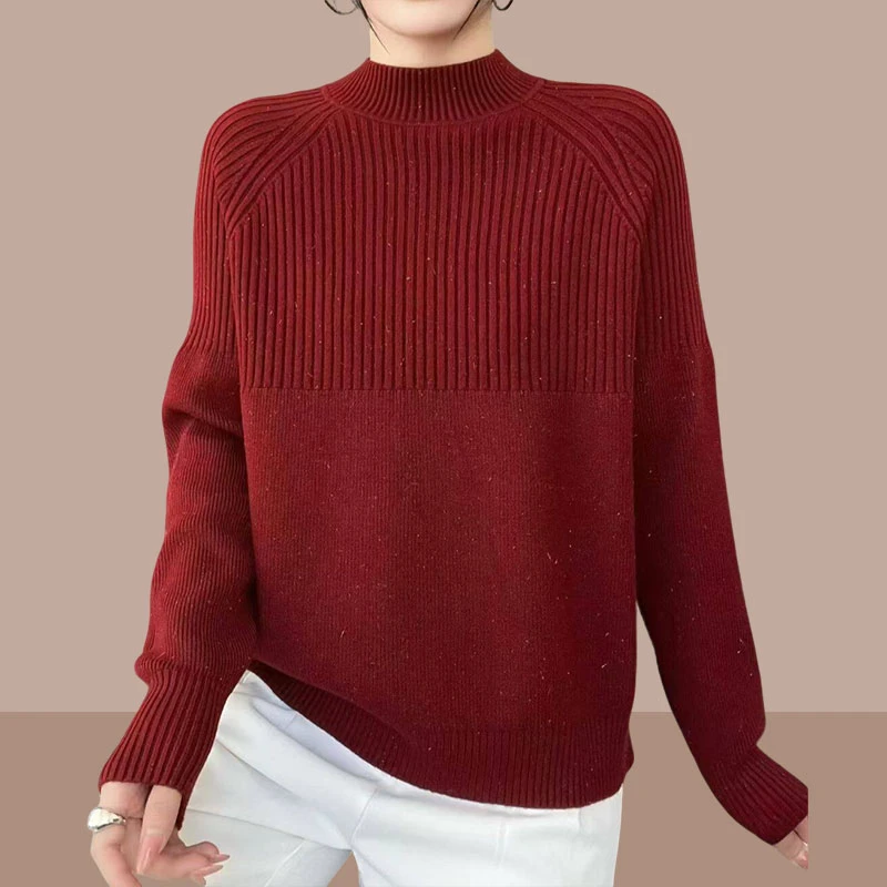 2025秋冬时尚新款简约亮丝加厚舒适百搭韩版宽松慵懒风高领毛衣女