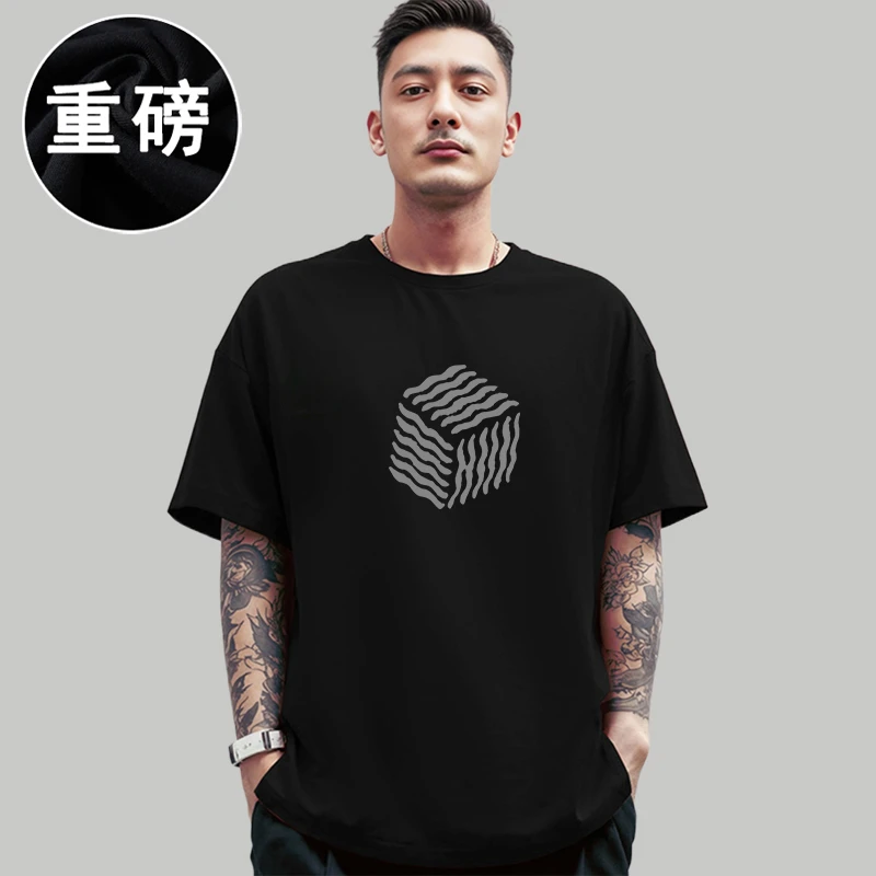 【凉感】重磅索罗娜短袖T恤男士夏季潮牌宽松黑色速干透气上衣男